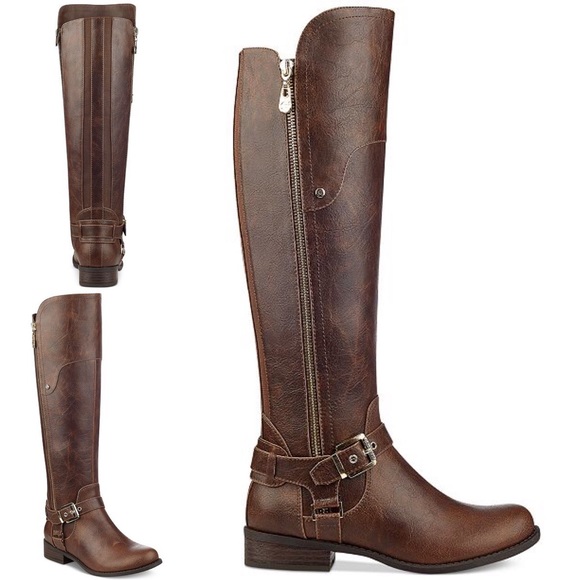 Guess Shoes - GUESS Harson Wide Calf Flat Knee-high Brown